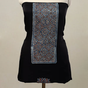 Black - 2pc Modal Silk Block Print Ajrakh Dress Material 03