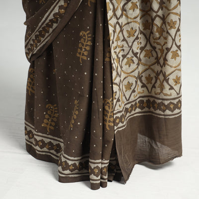 Brown - Akola Hand Block Printed Cotton Saree