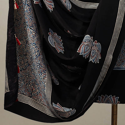 Black - 2pc Modal Silk Block Print Ajrakh Dress Material 03