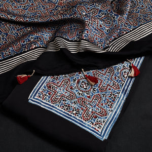 Black - 2pc Modal Silk Block Print Ajrakh Dress Material 03