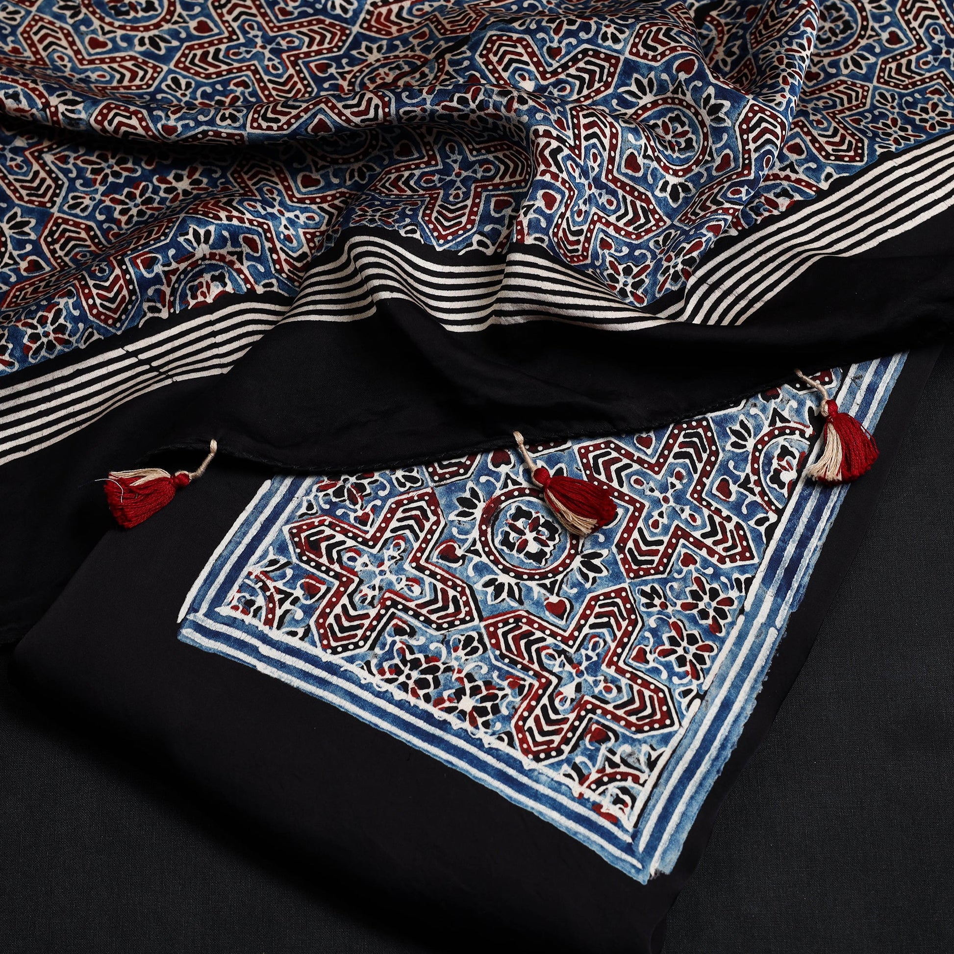 Black - 2pc Modal Silk Block Print Ajrakh Dress Material 03