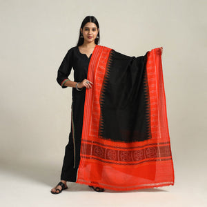 Black - Handloom Cotton Sambalpuri Ikat Dupatta 04