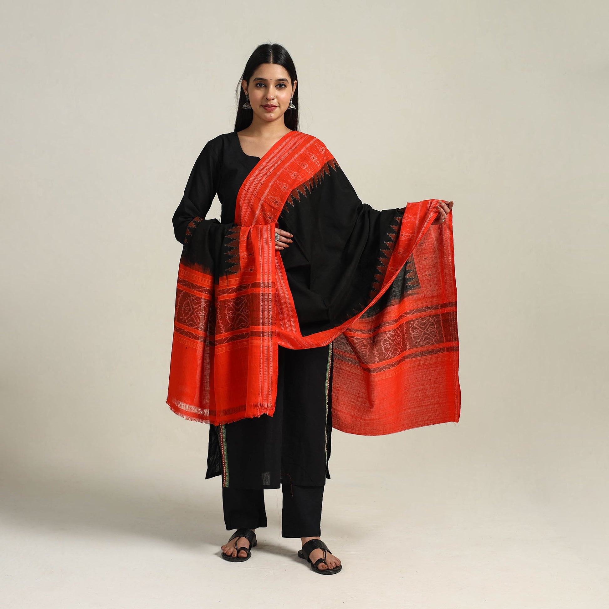 Black - Handloom Cotton Sambalpuri Ikat Dupatta 04