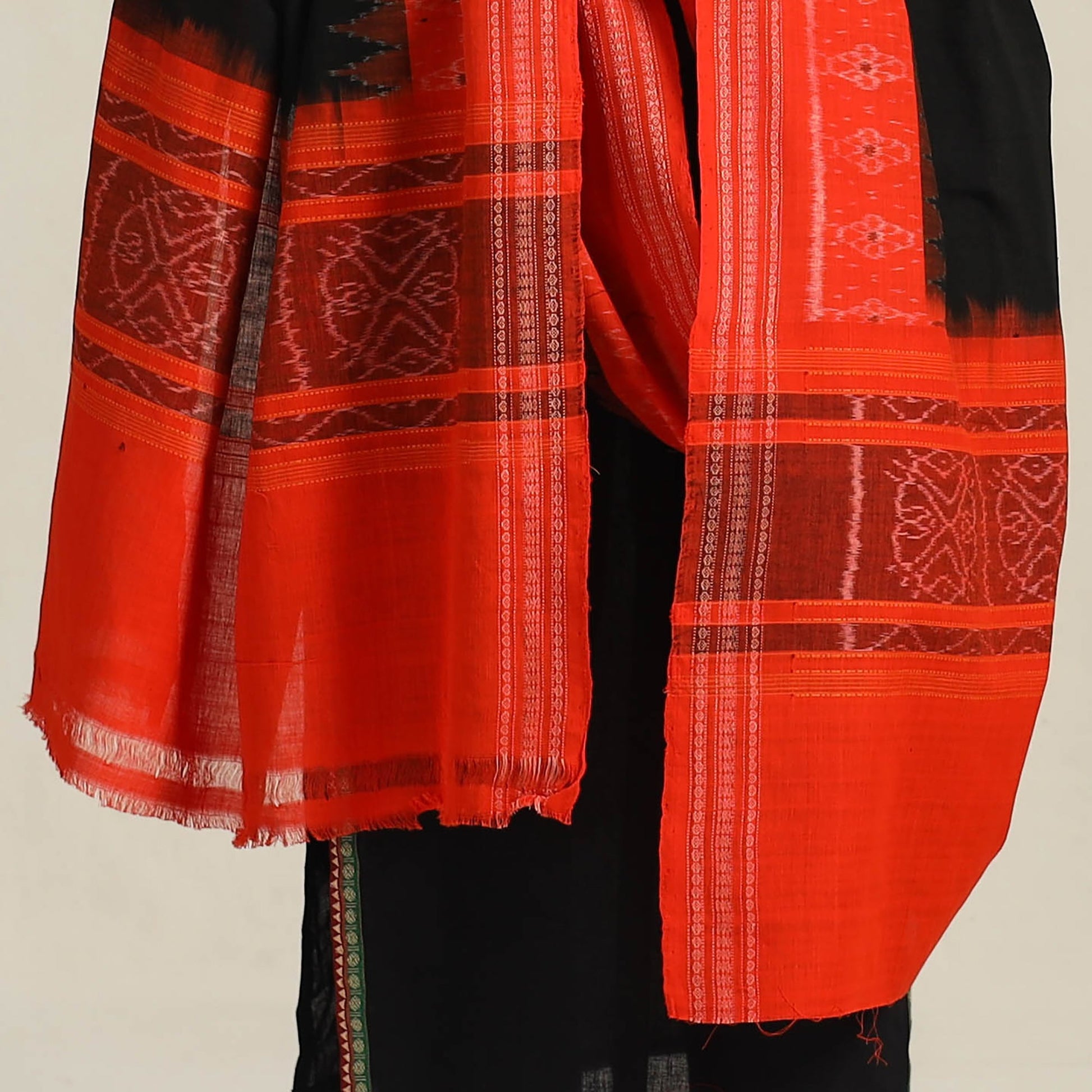Black - Handloom Cotton Sambalpuri Ikat Dupatta 04