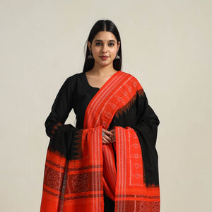 Black - Handloom Cotton Sambalpuri Ikat Dupatta 04