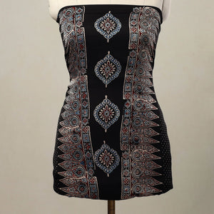 Black - 2pc Modal Silk Block Print Ajrakh Dress Material 05