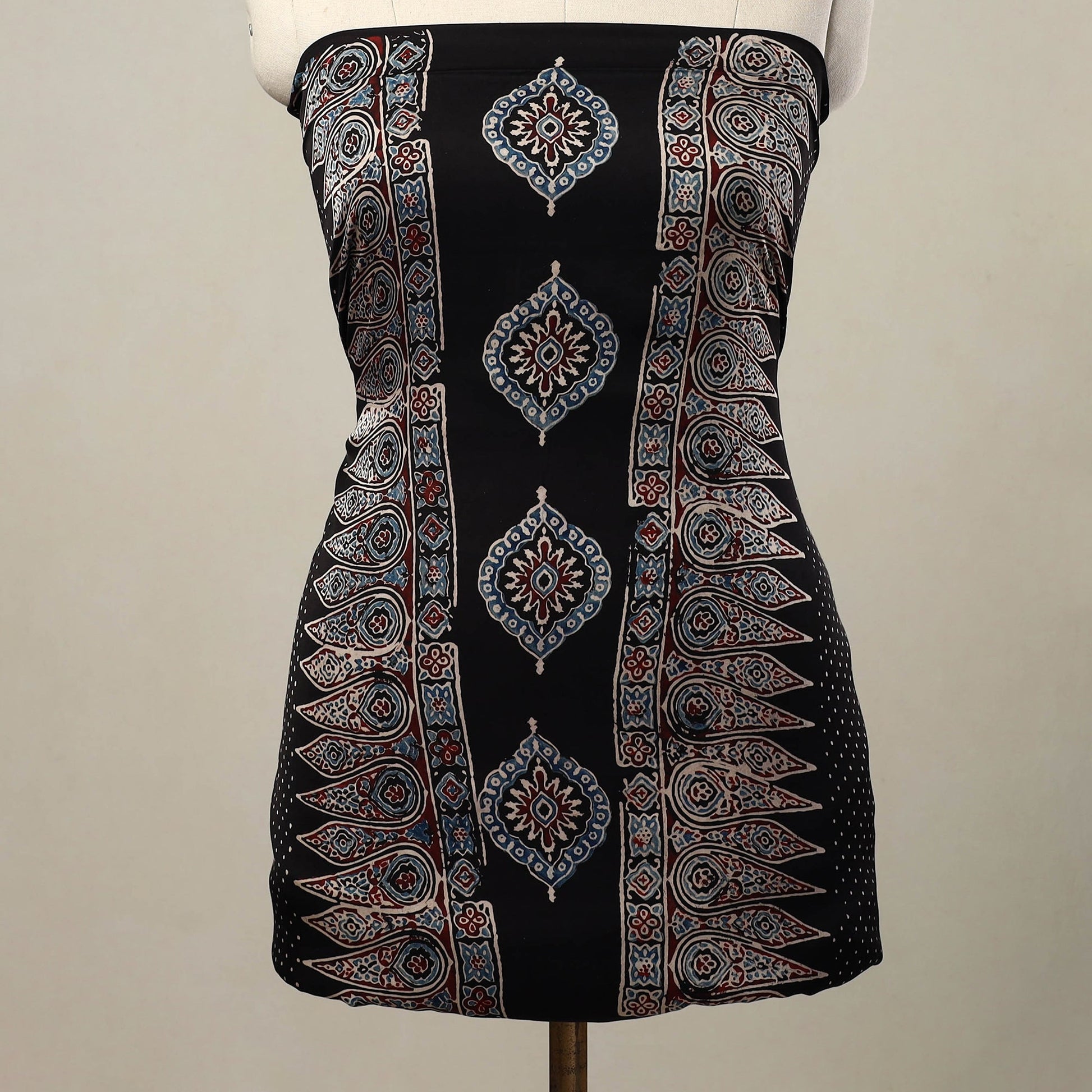 Black - 2pc Modal Silk Block Print Ajrakh Dress Material 05