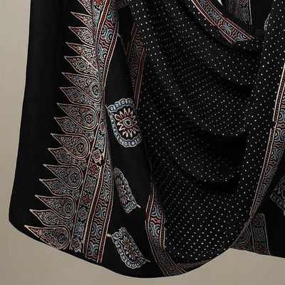 Black - 2pc Modal Silk Block Print Ajrakh Dress Material 05
