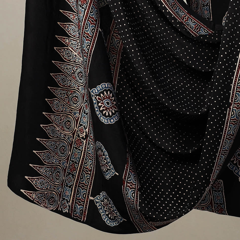 Black - 2pc Modal Silk Block Print Ajrakh Dress Material 05