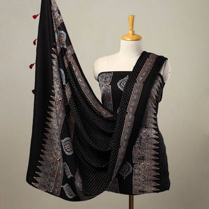 Black - 2pc Modal Silk Block Print Ajrakh Dress Material 05