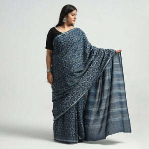 Blue - Akola Hand Block Printed Cotton Saree