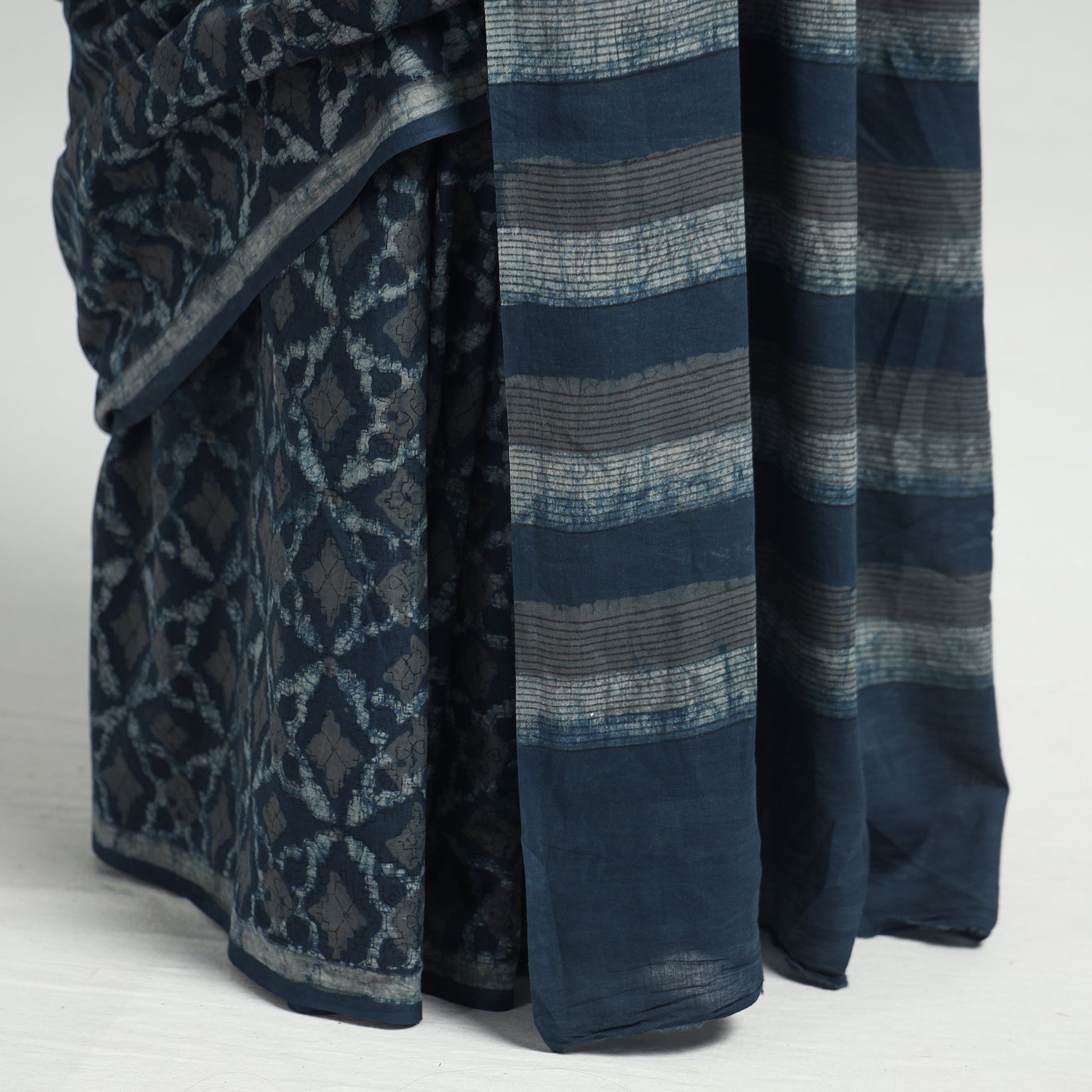Blue - Akola Hand Block Printed Cotton Saree