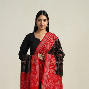 Black - Handloom Cotton Sambalpuri Ikat Dupatta 08
