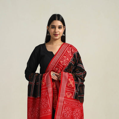 Black - Handloom Cotton Sambalpuri Ikat Dupatta 08
