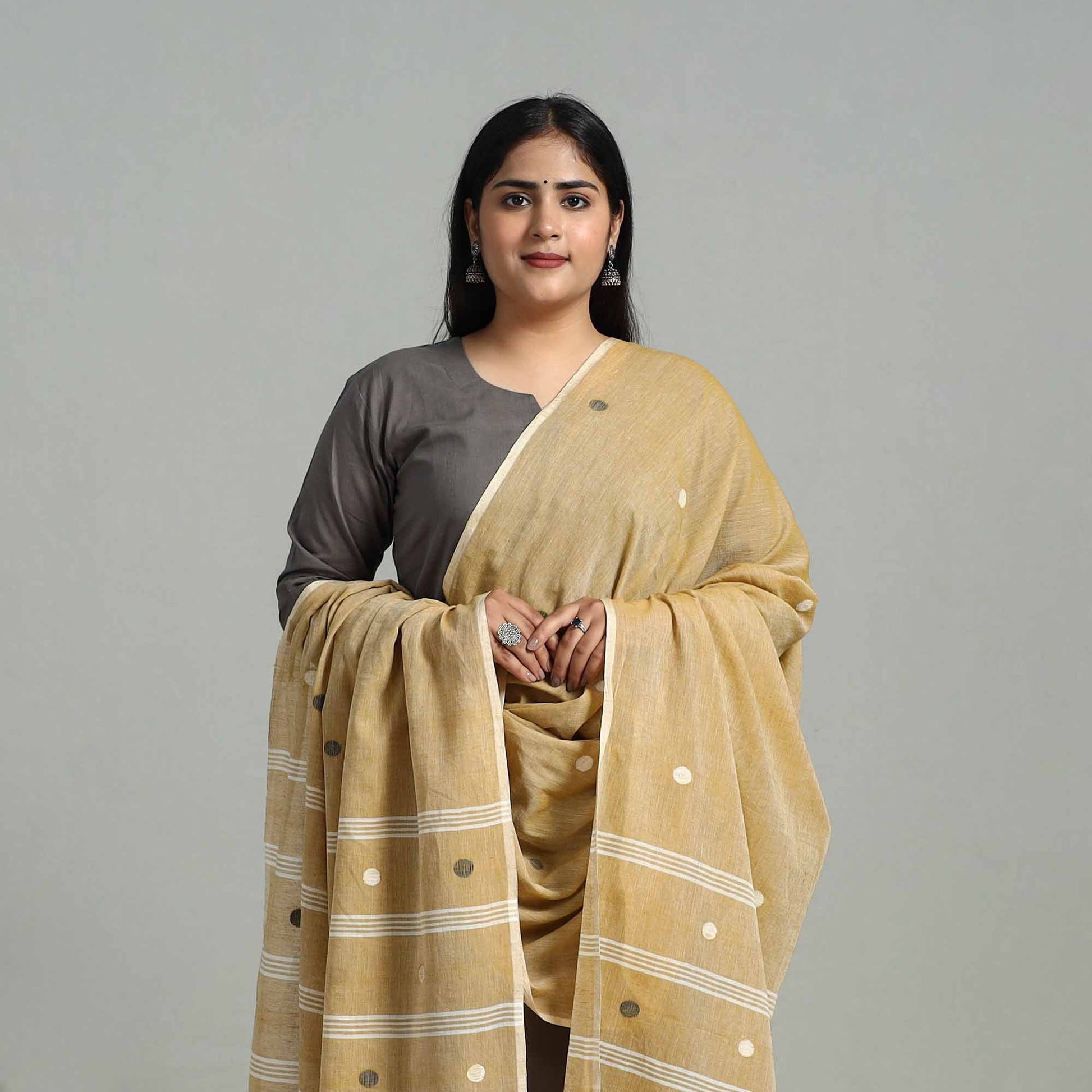 Beige - Handloom Cotton Burdwan Jamdani Dupatta 01