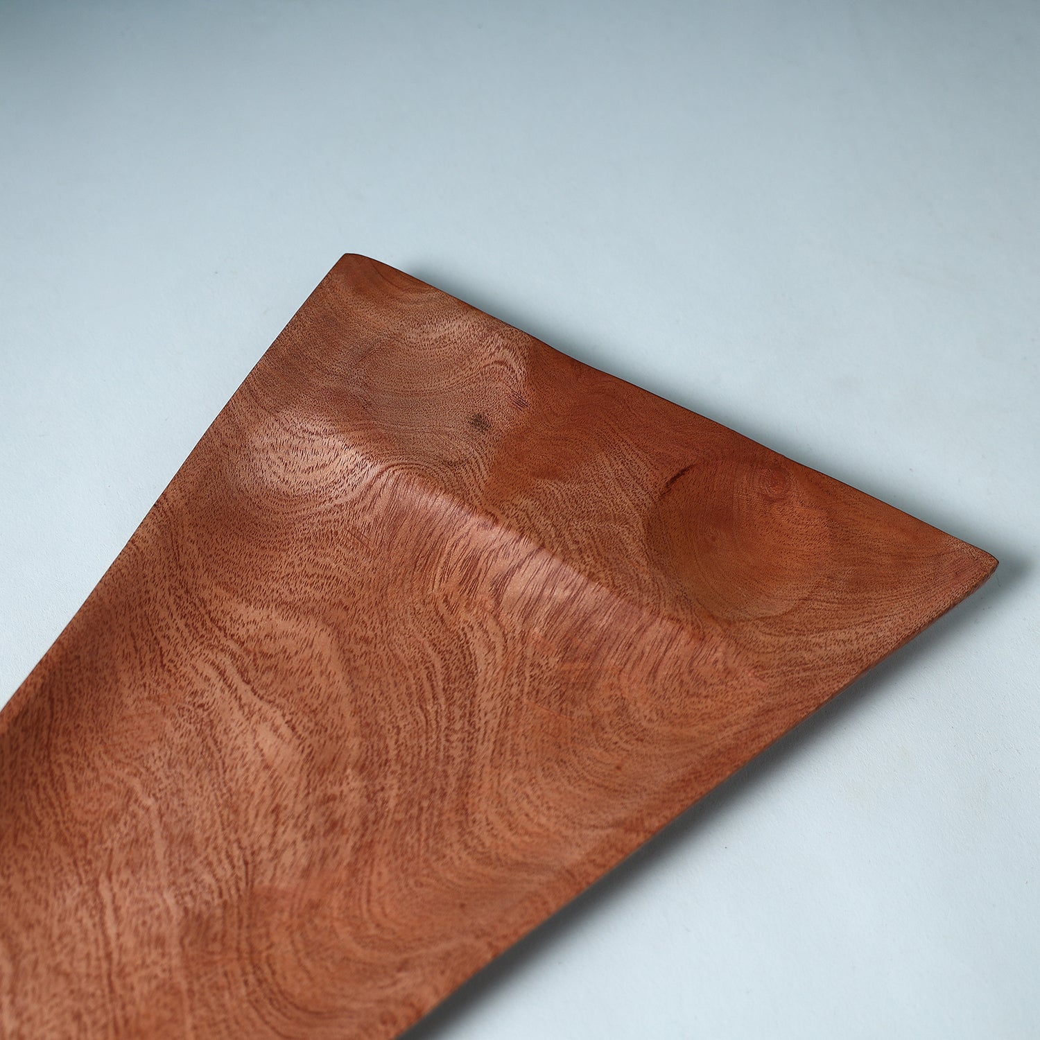 Brown - Hand Carved Natural Mahogany Wooden Triangle Tray (19 x 8 in)