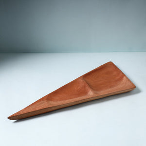 Brown - Hand Carved Natural Mahogany Wooden Triangle Tray (19 x 8 in)