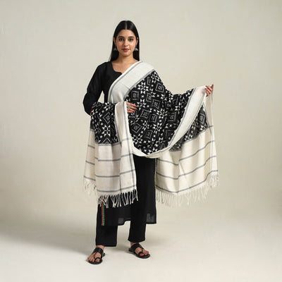 Black - Handloom Cotton Pochampally Double Ikat Dupatta 03