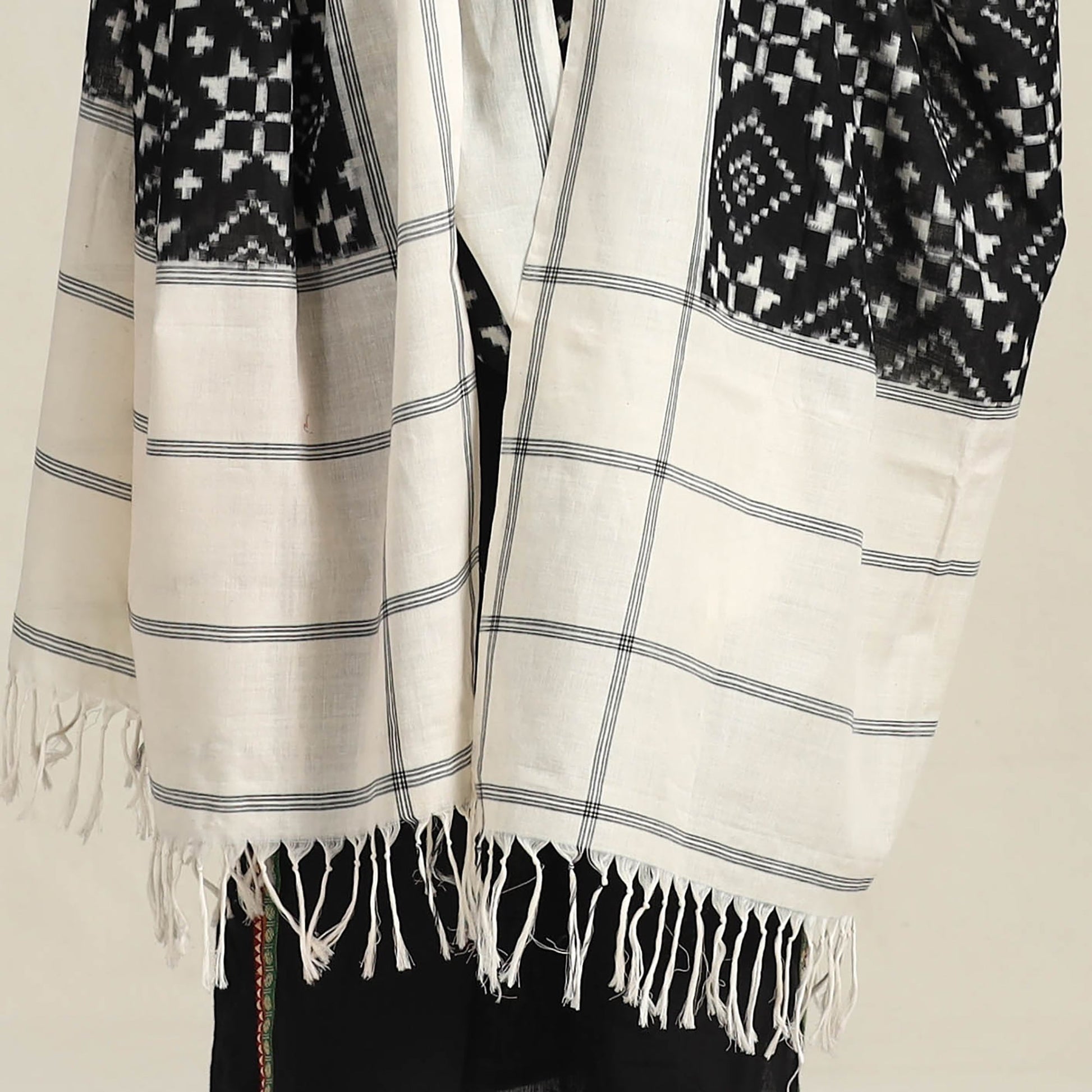 Black - Handloom Cotton Pochampally Double Ikat Dupatta 03