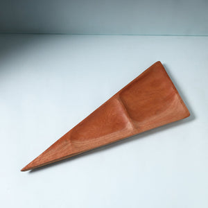 Brown - Hand Carved Natural Mahogany Wooden Triangle Tray (19 x 8 in)