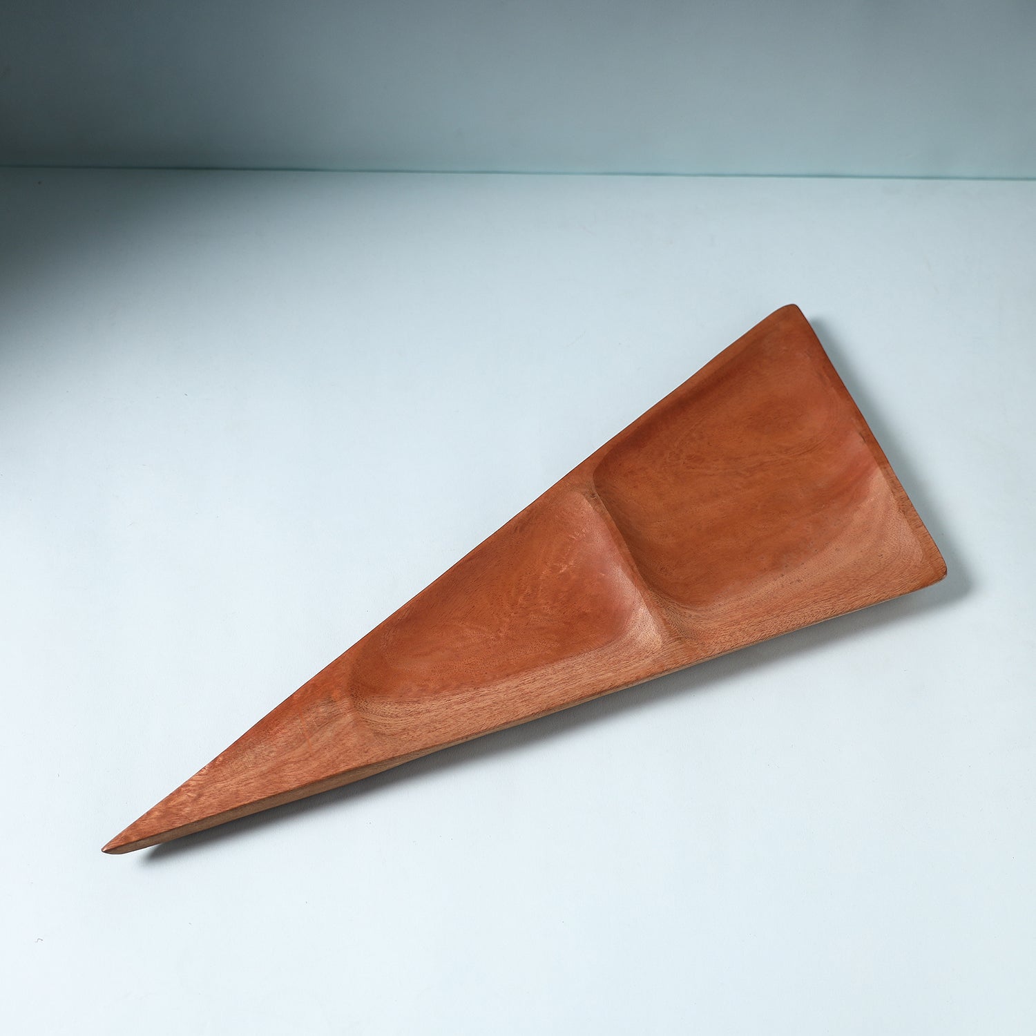 Brown - Hand Carved Natural Mahogany Wooden Triangle Tray (19 x 8 in)