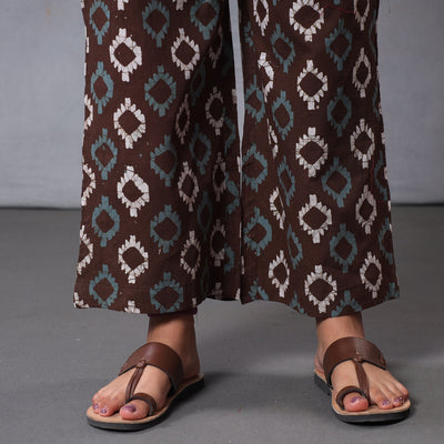 Brown - - Hand Batik Printing Cotton Kurta with Palazzo & Dupatta Set