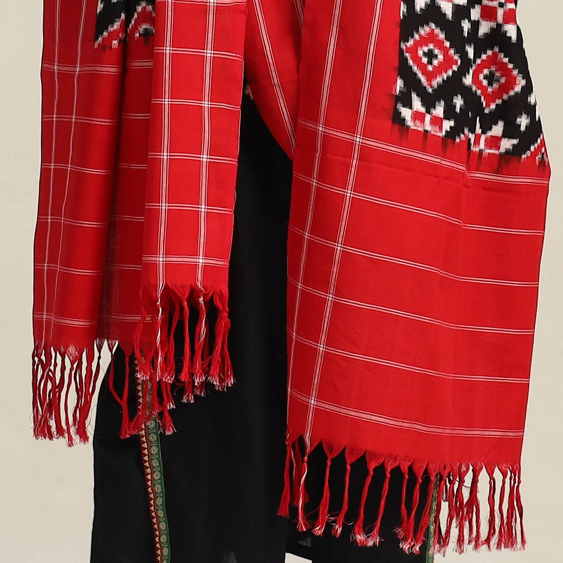 Black - Handloom Cotton Pochampally Double Ikat Dupatta 04