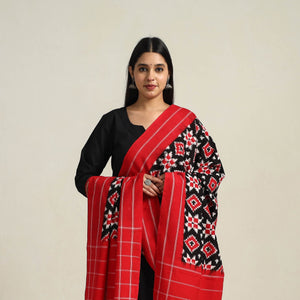 Black - Handloom Cotton Pochampally Double Ikat Dupatta 04