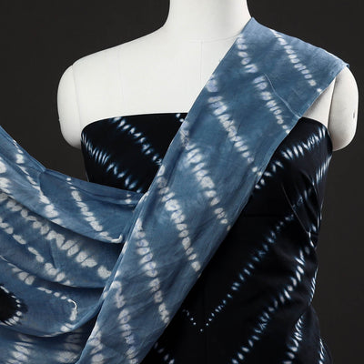 Blue - 3pc Shibori Tie-Dye Cotton Suit Material Set