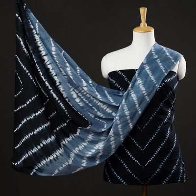 Blue - 3pc Shibori Tie-Dye Cotton Suit Material Set