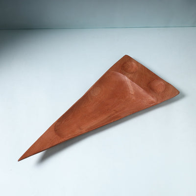 Brown - Hand Carved Natural Mahogany Wooden Triangle Tray (19 x 8 in)