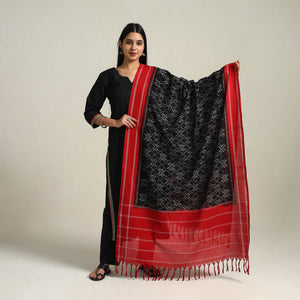 Black - Handloom Cotton Pochampally Double Ikat Dupatta 07