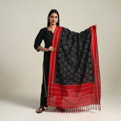 Black - Handloom Cotton Pochampally Double Ikat Dupatta 07