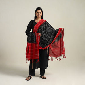 Black - Handloom Cotton Pochampally Double Ikat Dupatta 07