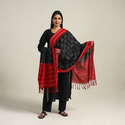 Black - Handloom Cotton Pochampally Double Ikat Dupatta 07