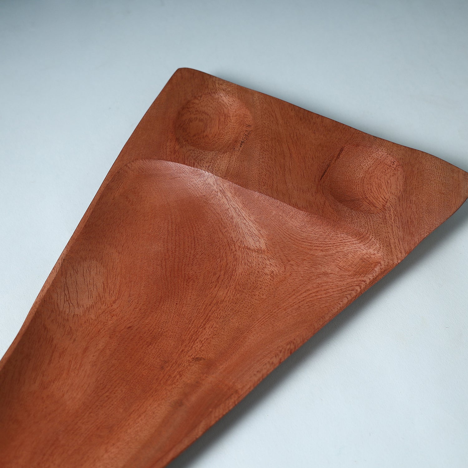 Brown - Hand Carved Natural Mahogany Wooden Triangle Tray (19 x 8 in)