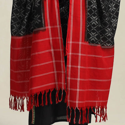 Black - Handloom Cotton Pochampally Double Ikat Dupatta 07