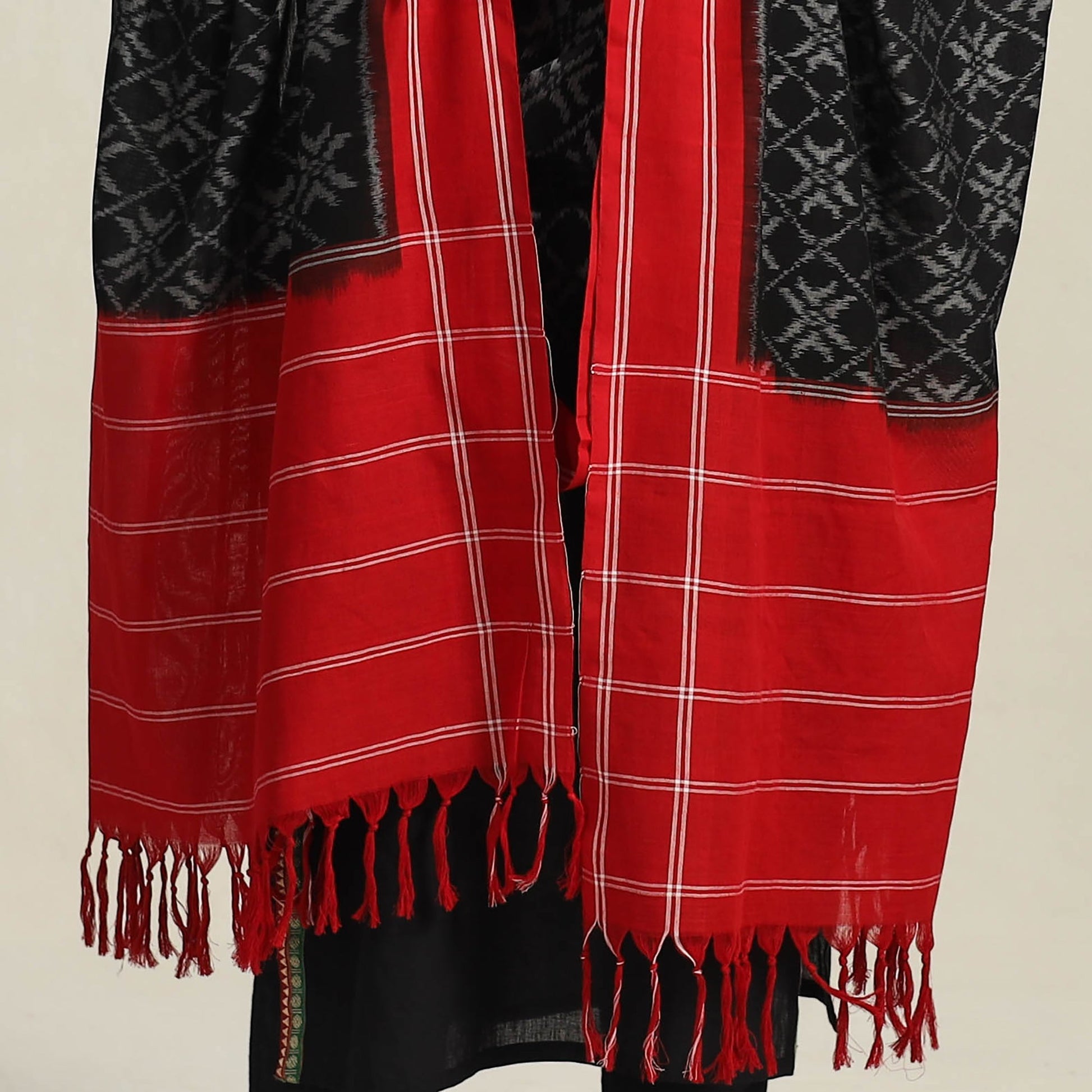 Black - Handloom Cotton Pochampally Double Ikat Dupatta 07