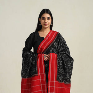 Black - Handloom Cotton Pochampally Double Ikat Dupatta 07