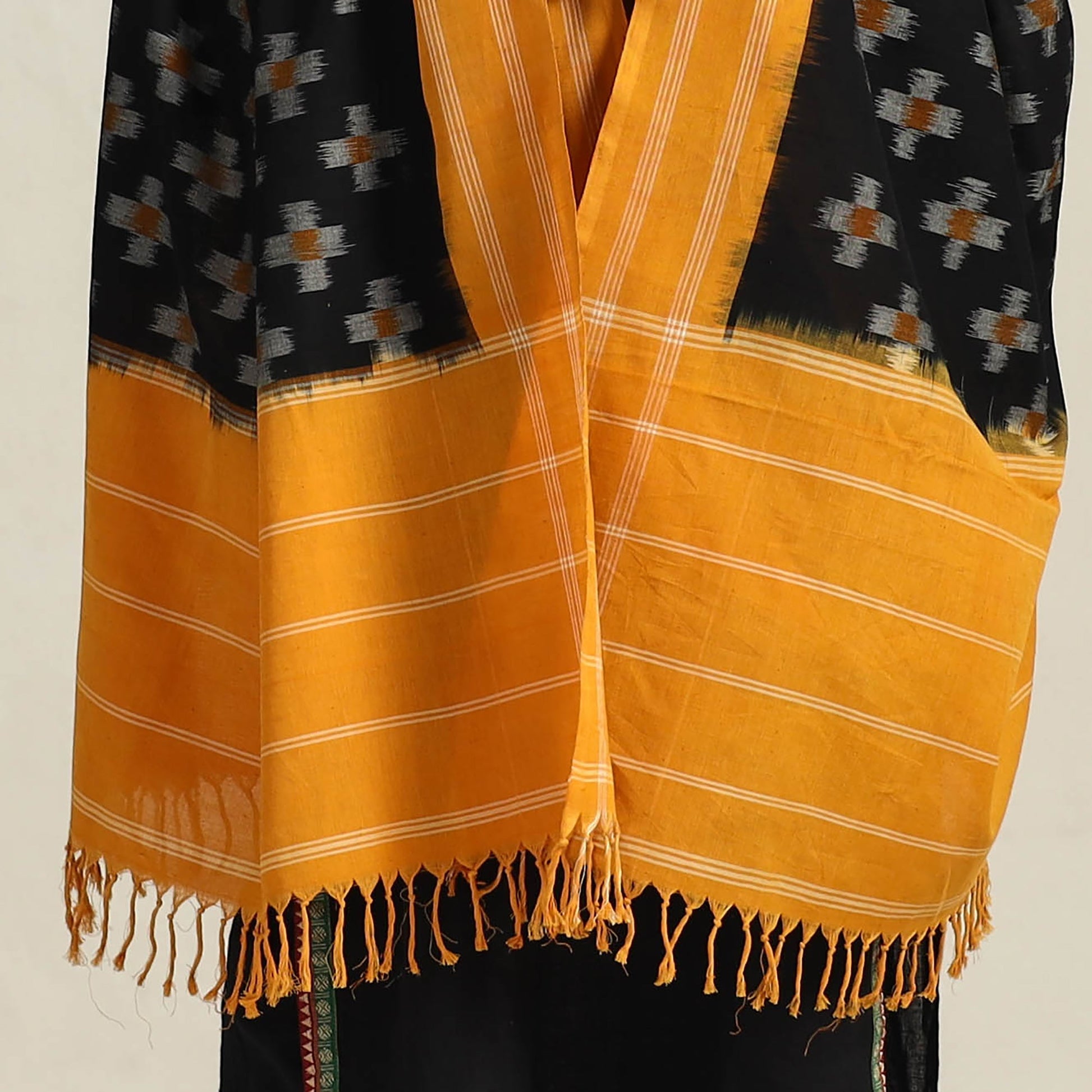 Black - Handloom Cotton Pochampally Double Ikat Dupatta 08