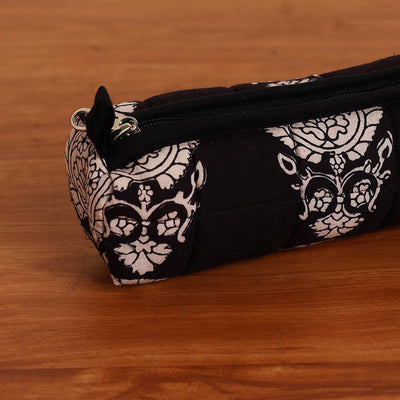 Black - Handmade Quilted Cotton Pencil Pouch 03