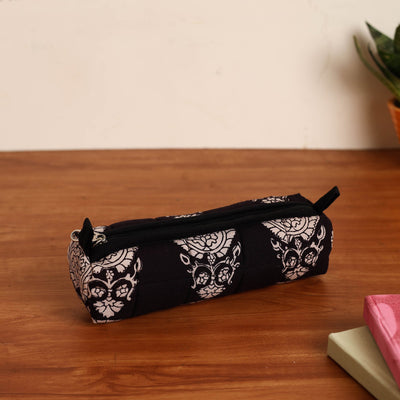 Black - Handmade Quilted Cotton Pencil Pouch 03