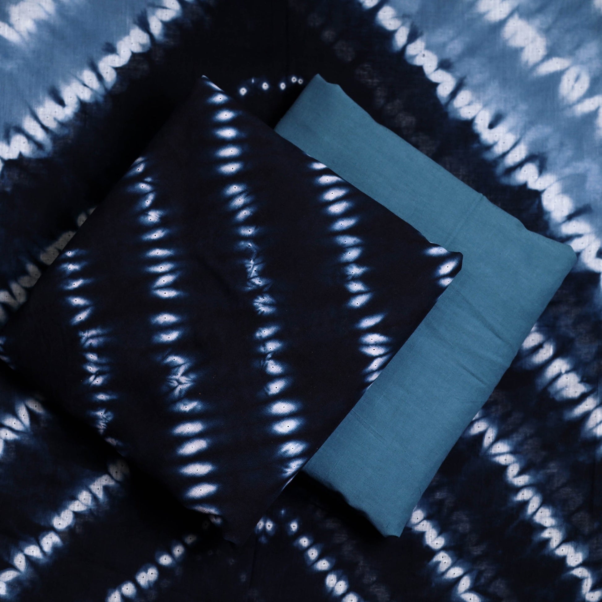 Blue - 3pc Shibori Tie-Dye Cotton Suit Material Set