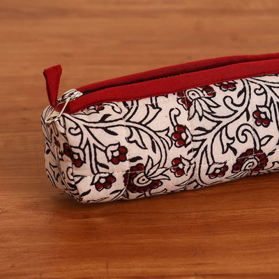 Beige - Handmade Quilted Cotton Pencil Pouch 04