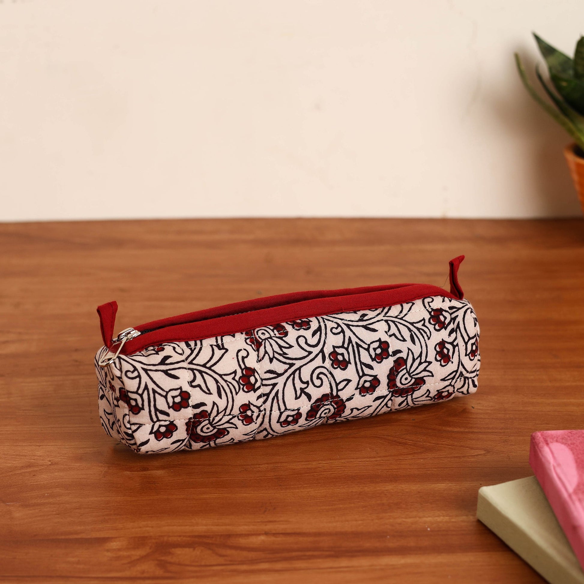 Beige - Handmade Quilted Cotton Pencil Pouch 04