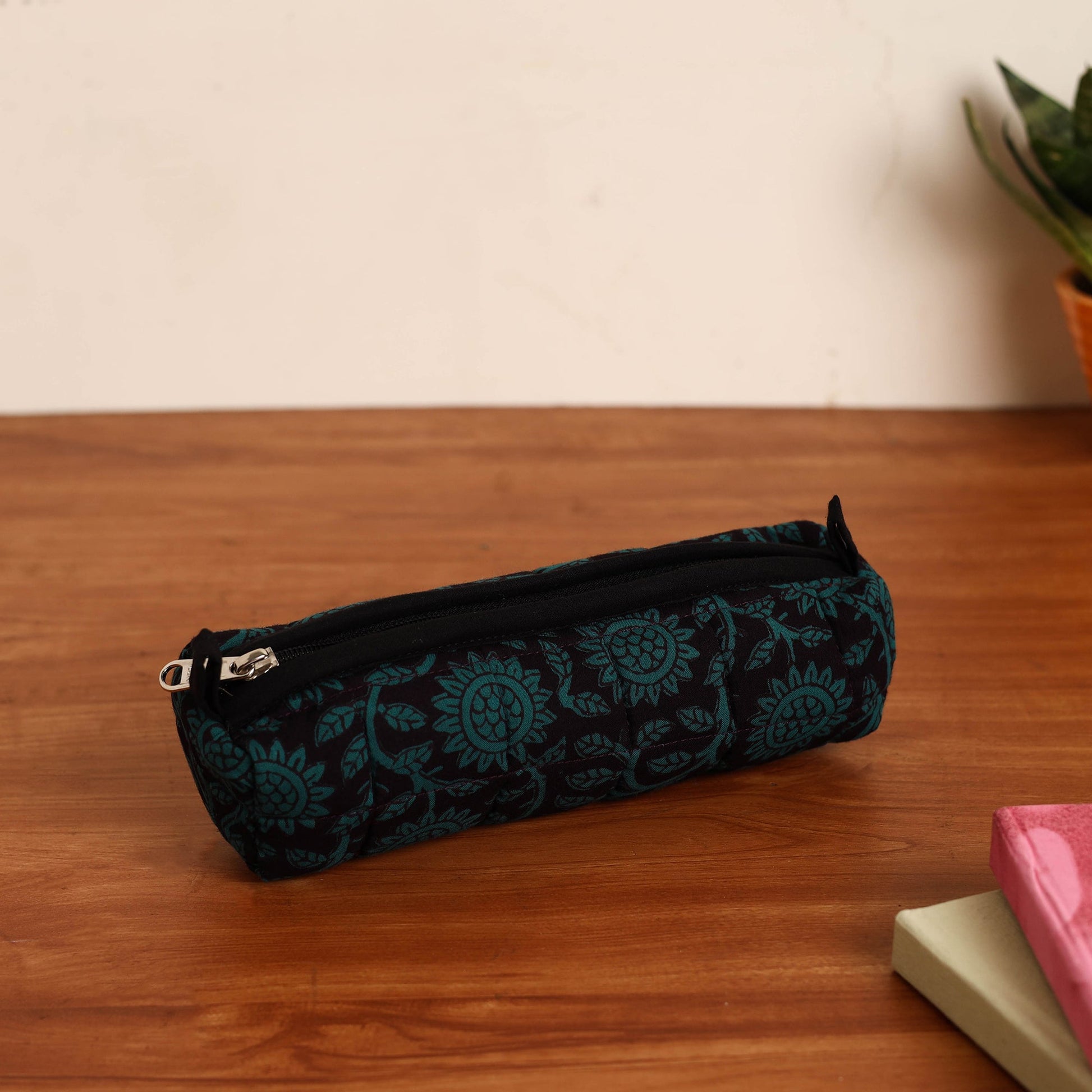 Black - Handmade Quilted Cotton Pencil Pouch 07