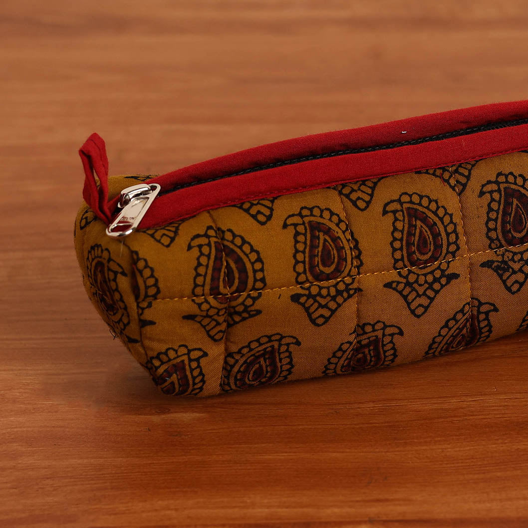 Brown - Handmade Quilted Cotton Pencil Pouch 11