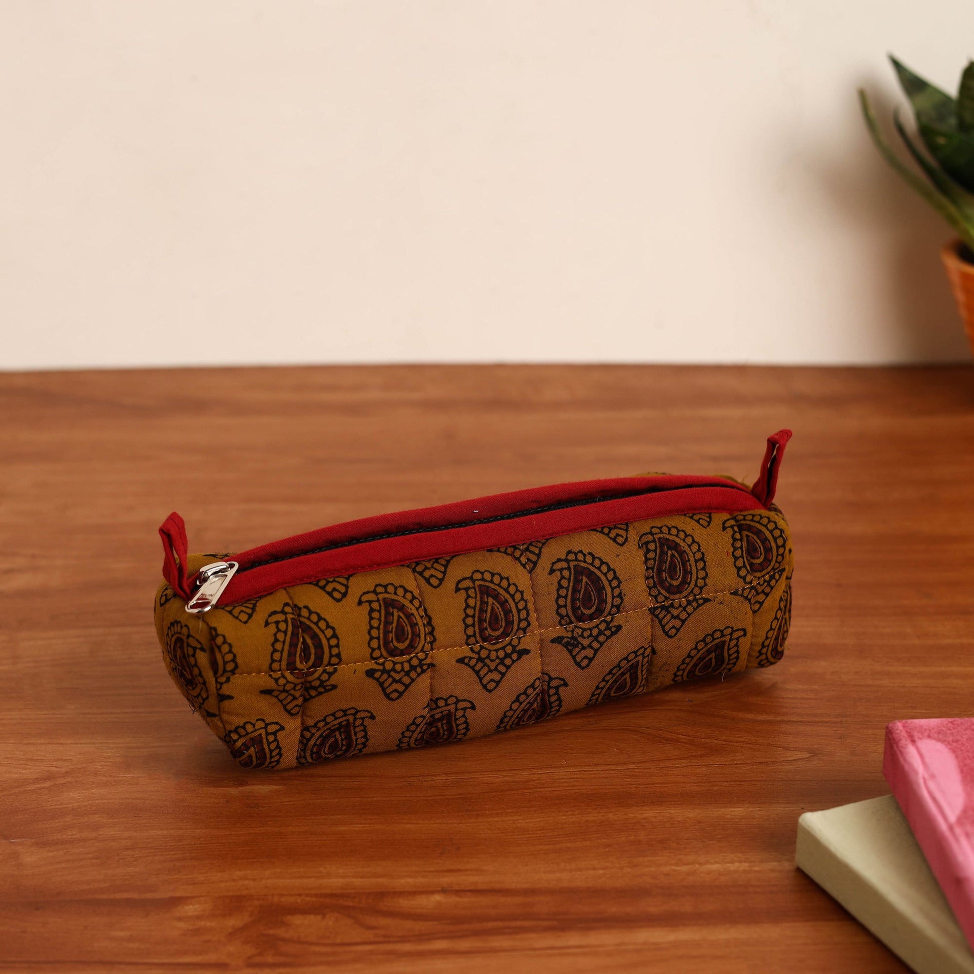 Brown - Handmade Quilted Cotton Pencil Pouch 11