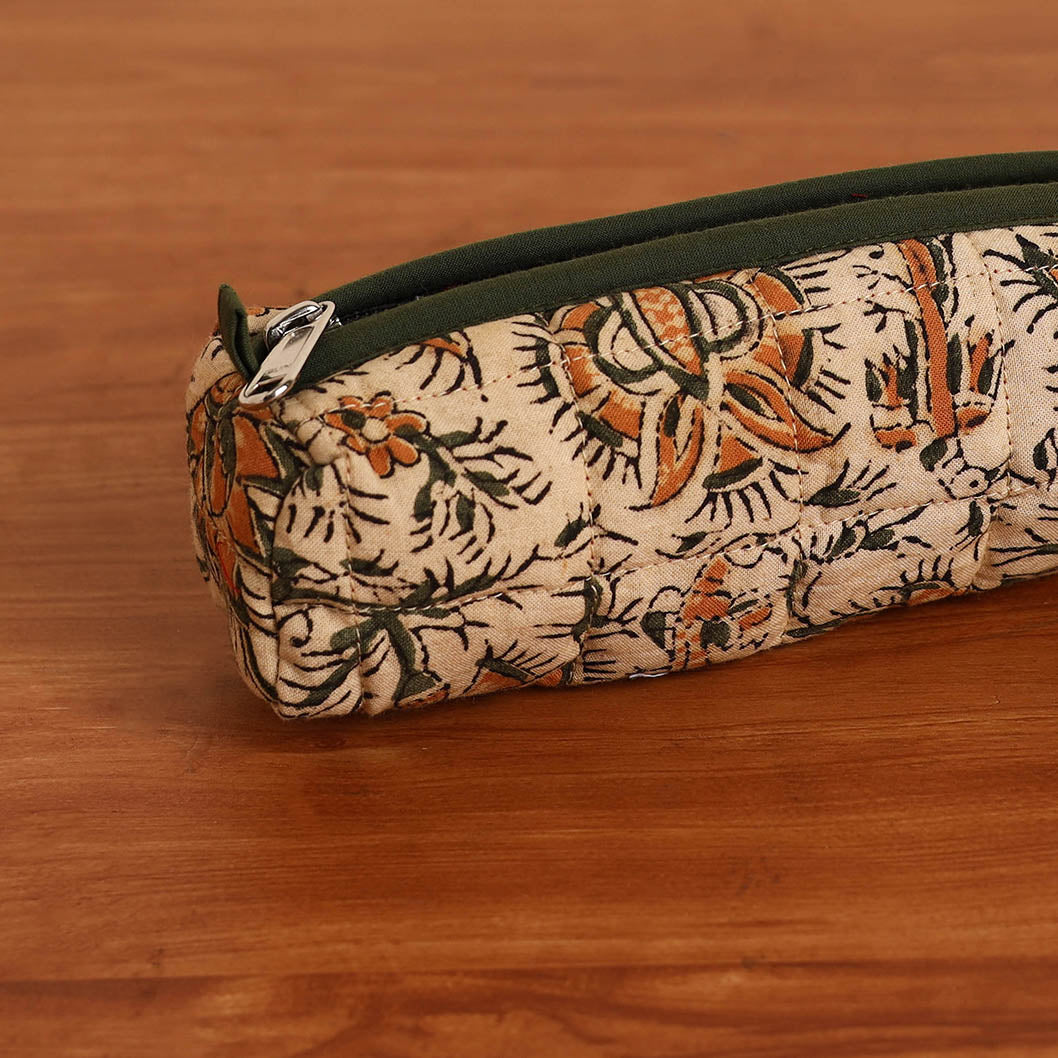 Beige - Handmade Quilted Cotton Pencil Pouch 17