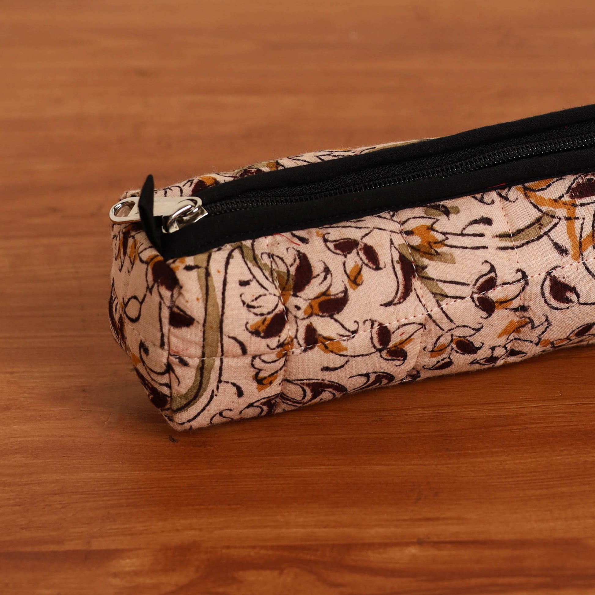Beige - Handmade Quilted Cotton Pencil Pouch 19